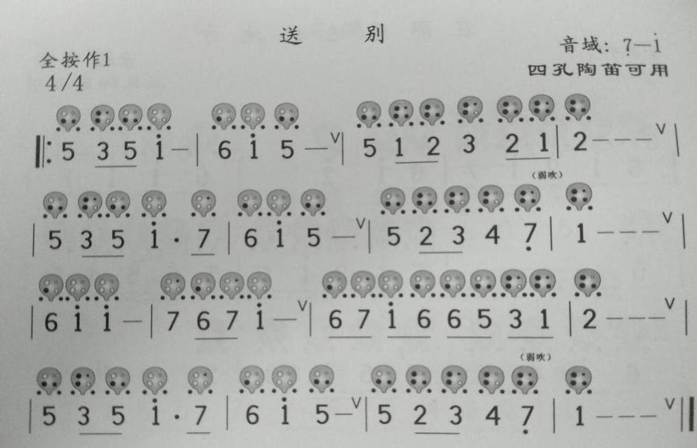 陶笛谱：送别-乐谱